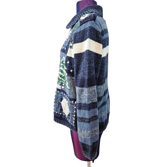 Tiara International Christmas Front Zip Sweater Snowman Patchwork Size Small - Picture 5 of 10
